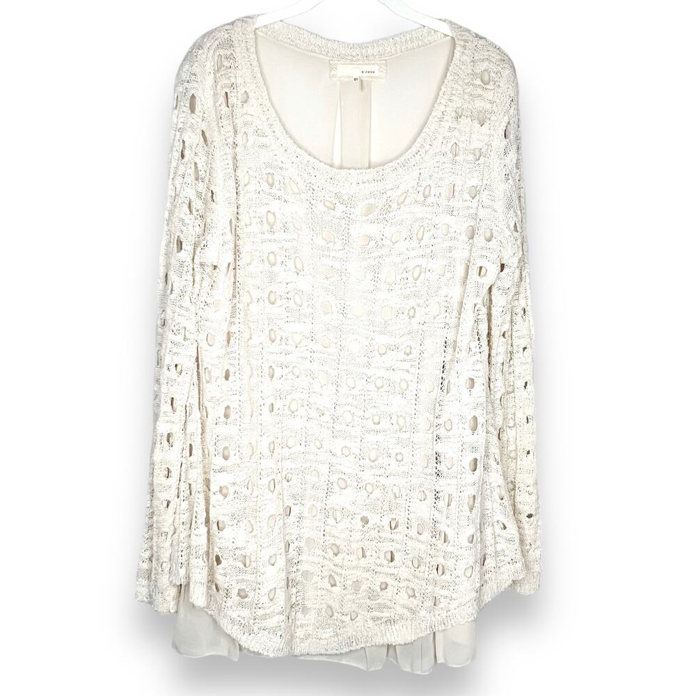 A'reve Chiffon And Lace Romantic Cream Blouse With Ruffled Insert Size M/L